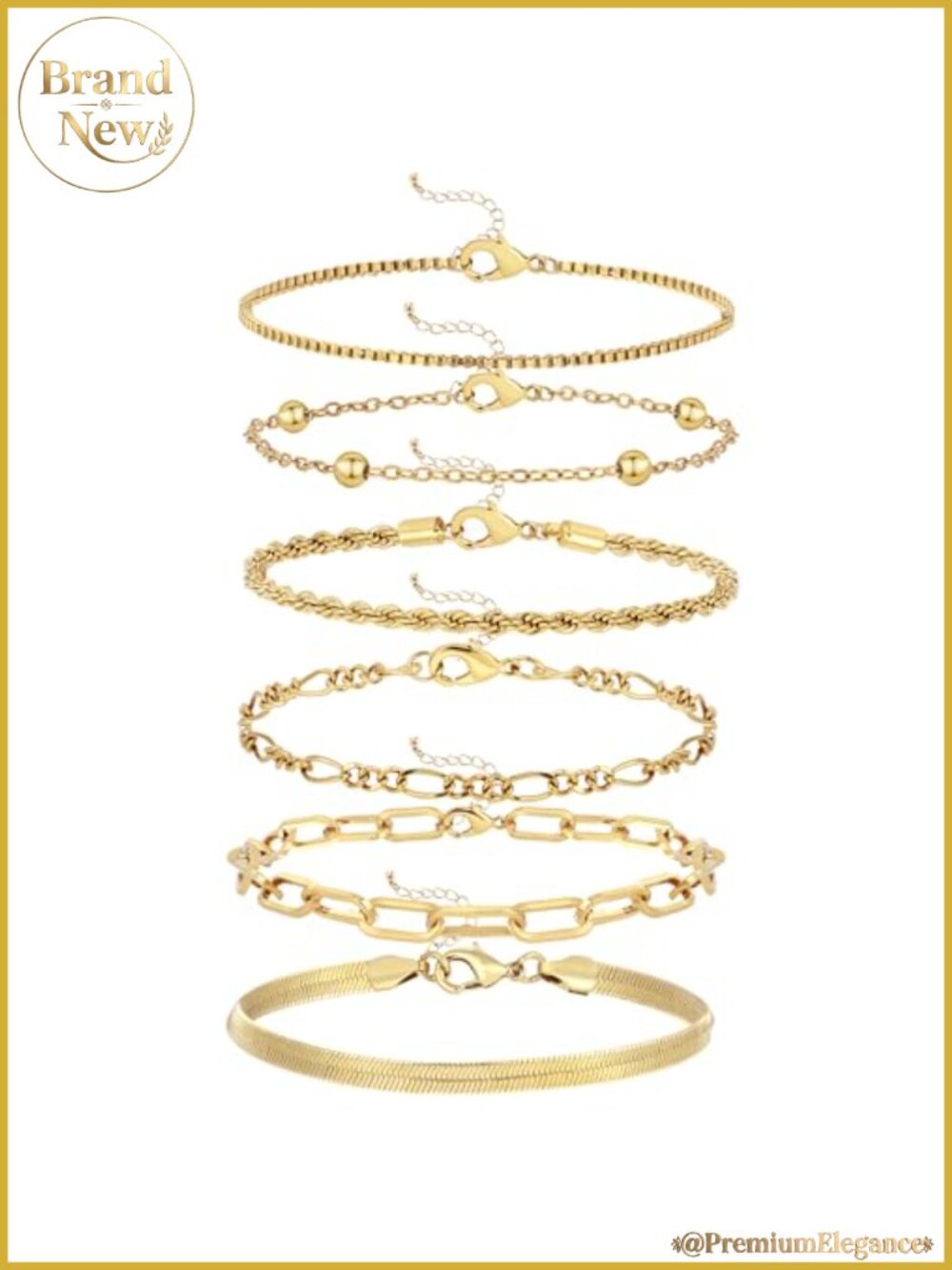 6Pc Gold Plated Waterproof Bracelet Set Dainty Stackable Chains Women Gift